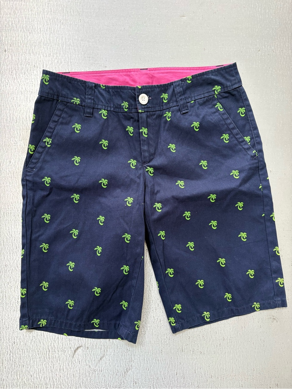 Lilly Pulitzer Navy Shorts with Neon Green Palm Print